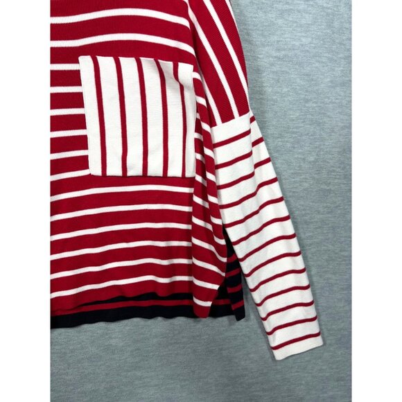 Cabi Womens Sweater M Striped Red‎ White Pullover Boxy Fit Crewneck - Picture 3 of 5